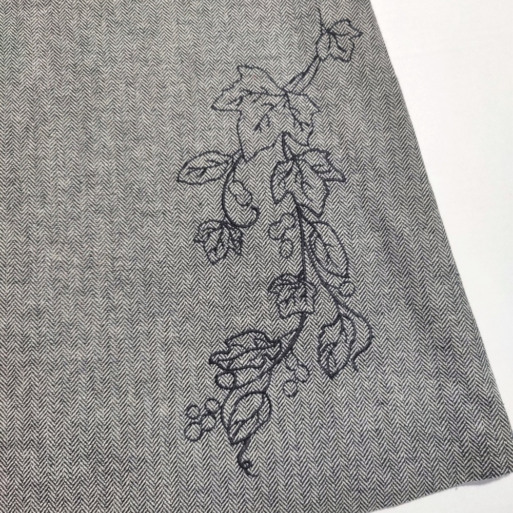 Geoffrey Beene Herringbone Embroidered A-Line Skirt 12 Grey Dark Academia Wool - Picture 3 of 6